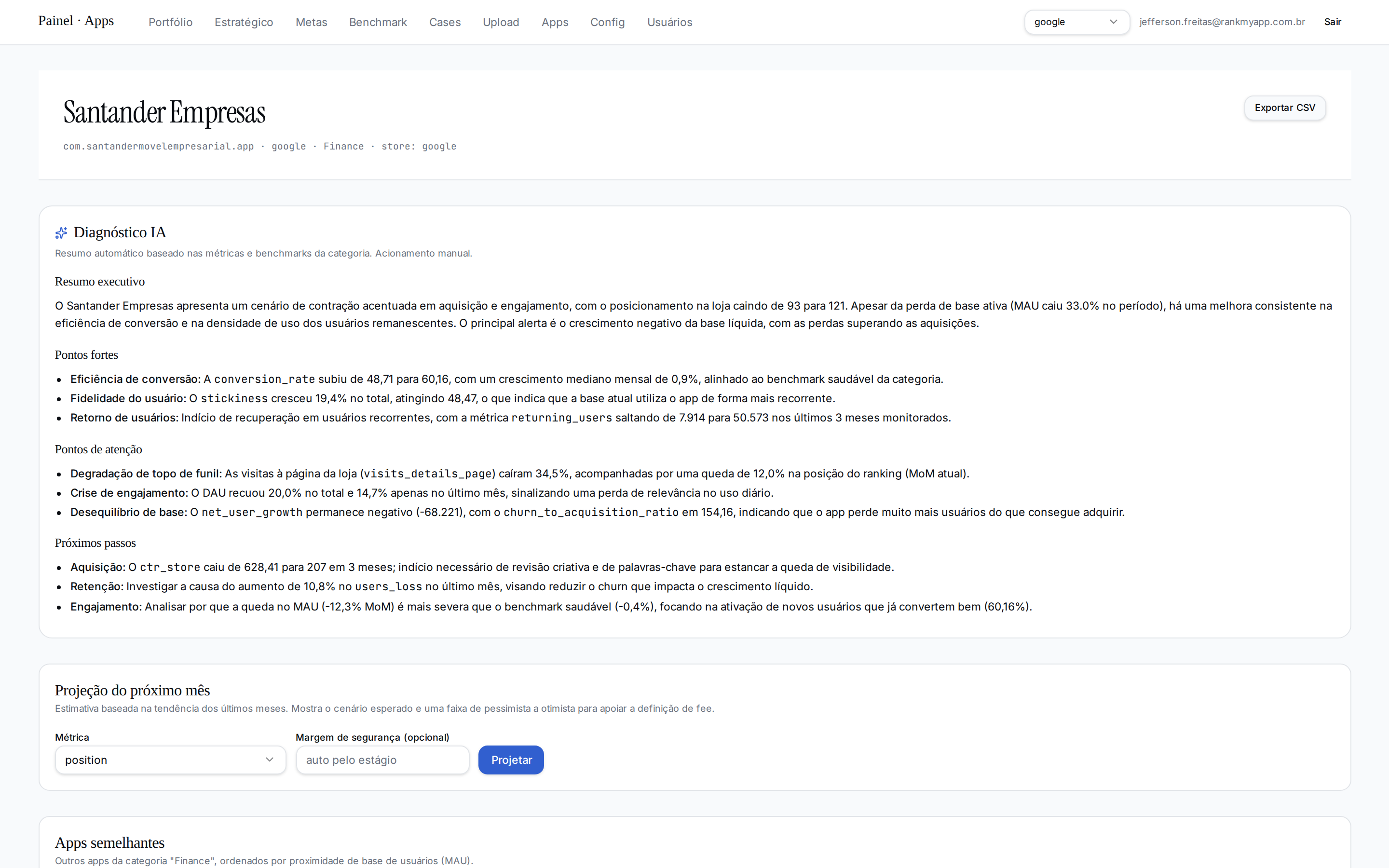 Diagn&oacute;stico IA do Santander Empresas